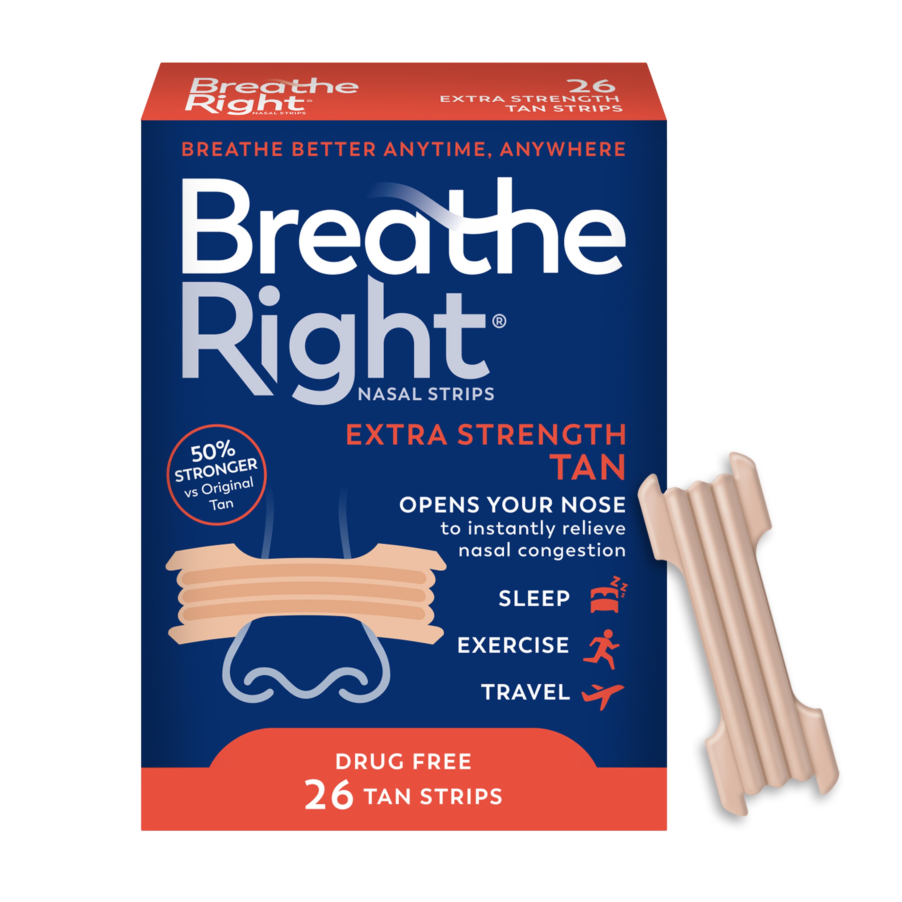 Breathe Right Extra Strength Nasal Strips, Tan, 26 Ct , CVS