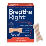 Breathe Right Extra Strength Nasal Strips, Tan, 26 CT, thumbnail image 1 of 6