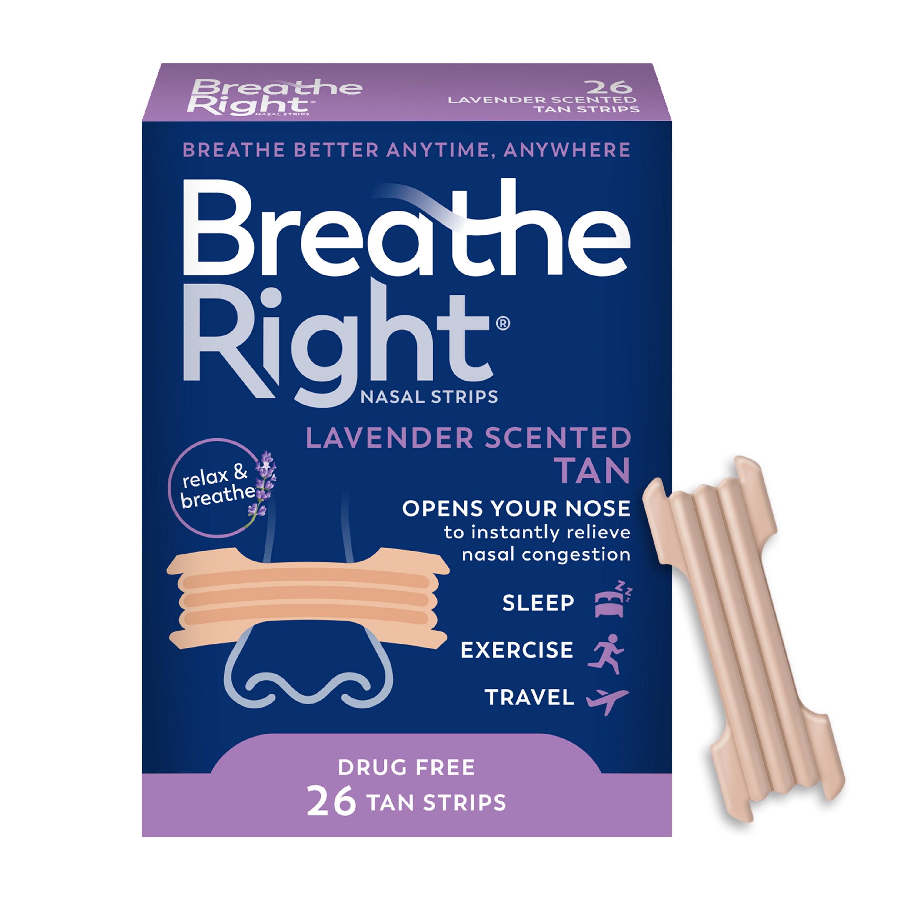 Breathe Right Calming Lavender Scented Nasal Strips, 26 Ct , CVS