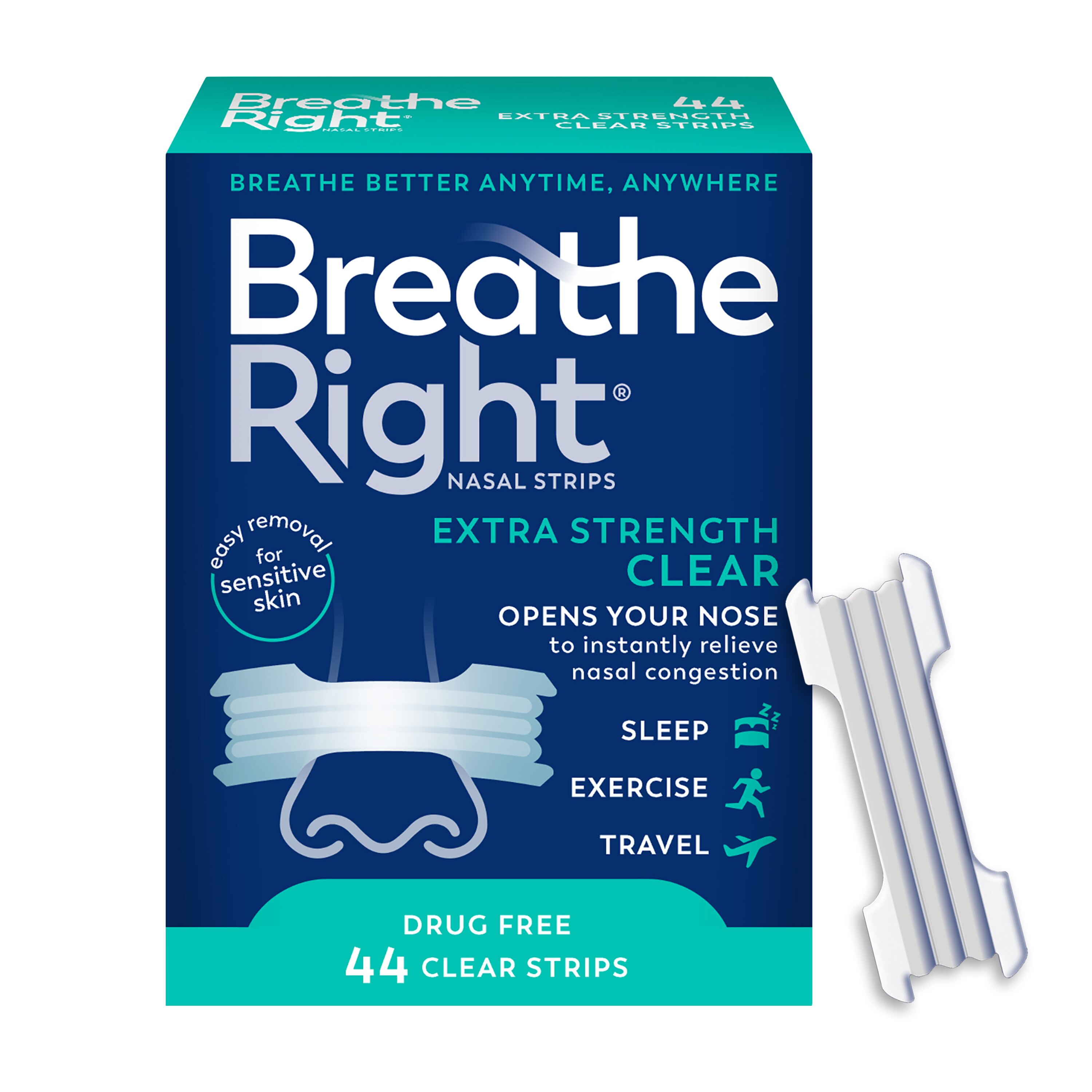 Breathe Right Extra Strength Nasal Strips, Clear, 44 Ct , CVS