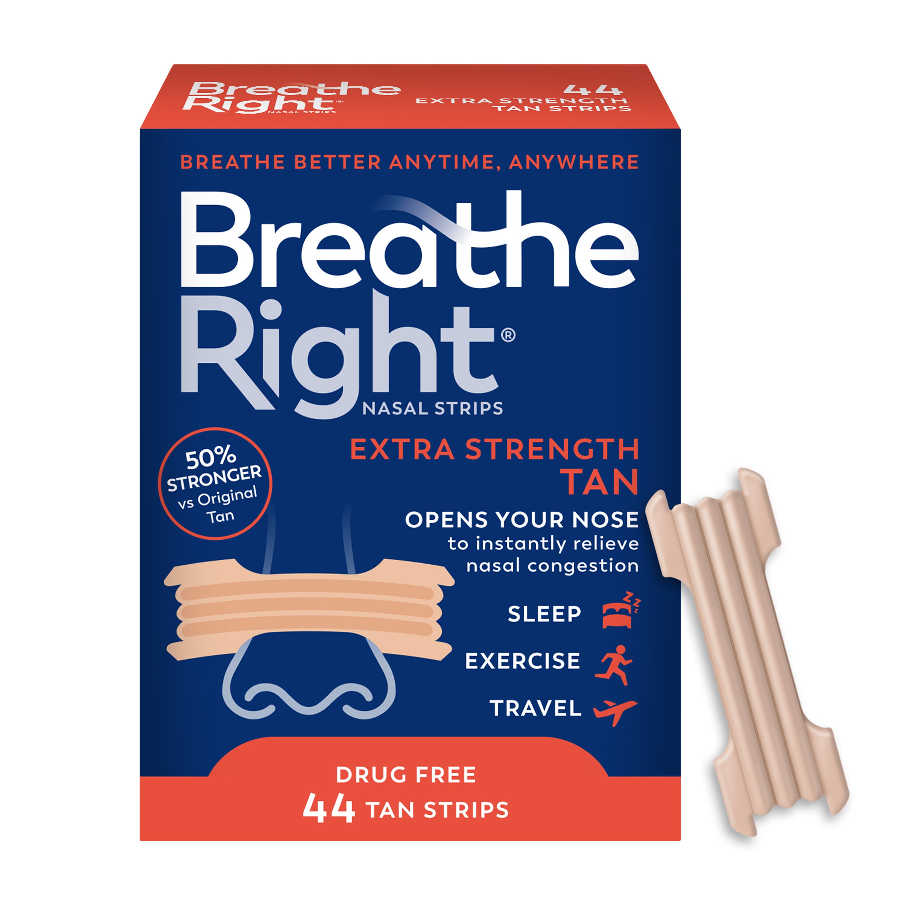 Breathe Right Extra Strength Nasal Congestion Strips, Tan, 44 Ct , CVS