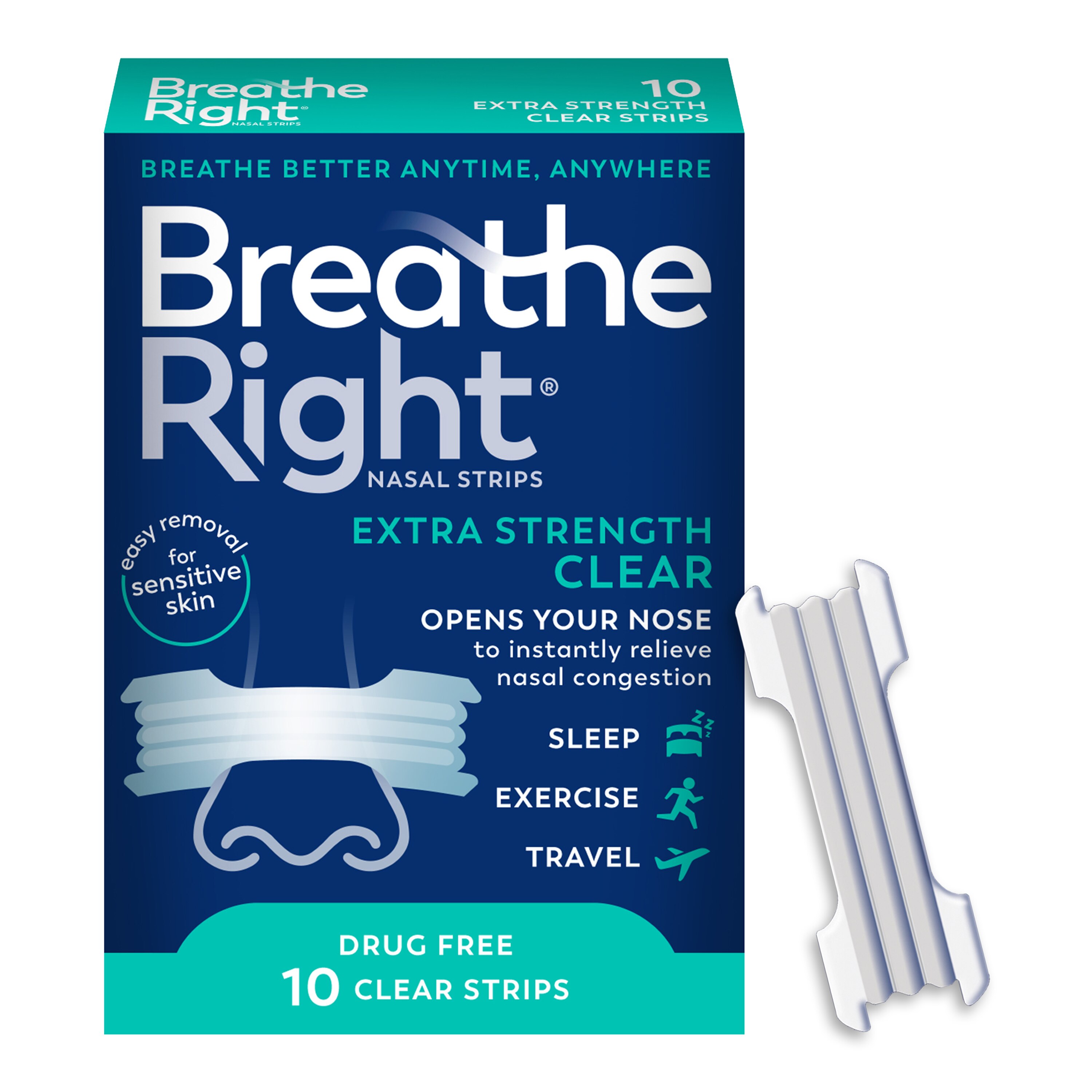 Breathe Right Extra Clear Nasal Strips, Clear, 10 Ct , CVS