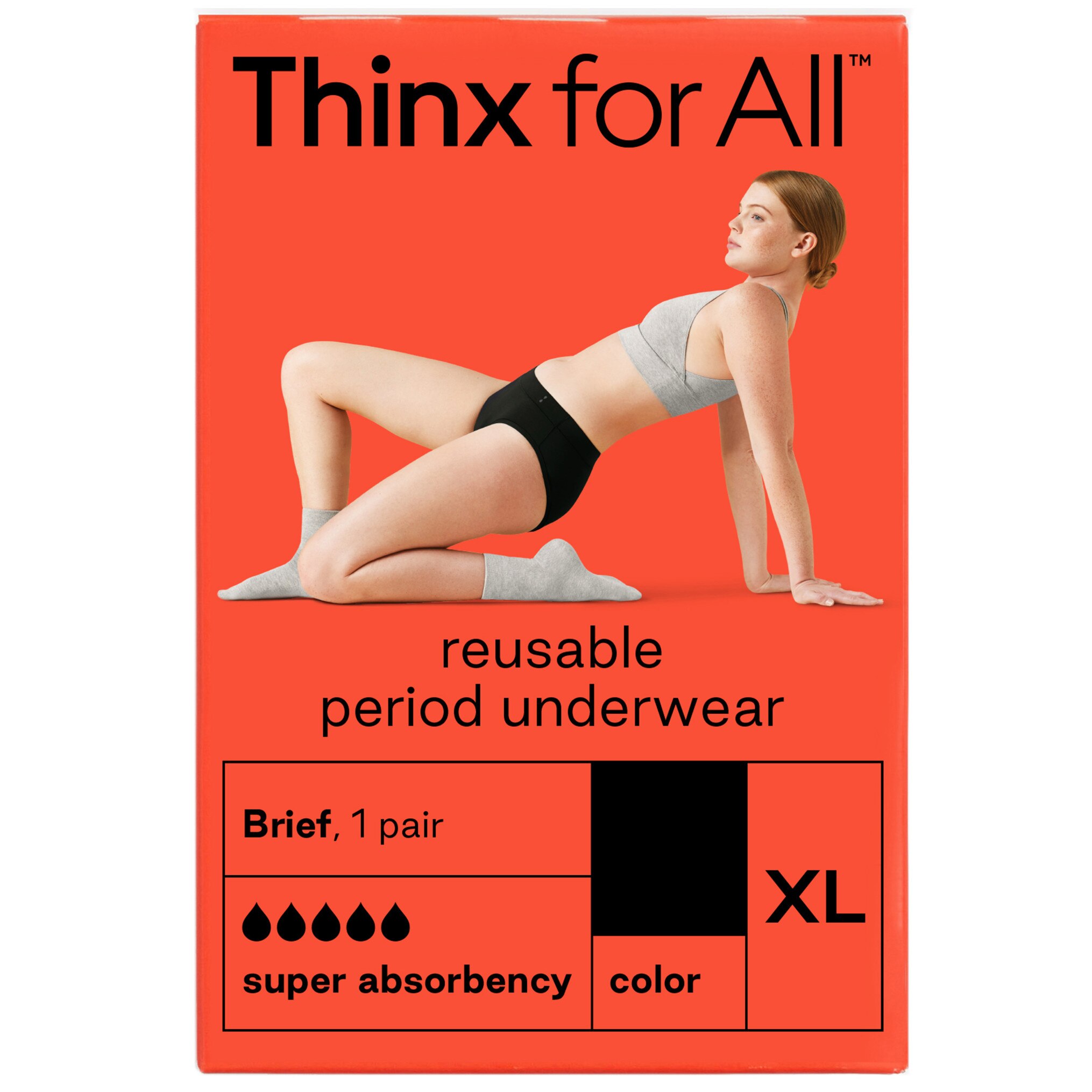 Thinx For All Women's Super Absorbency Cotton Brief Period Underwear, Size XL, Black , CVS