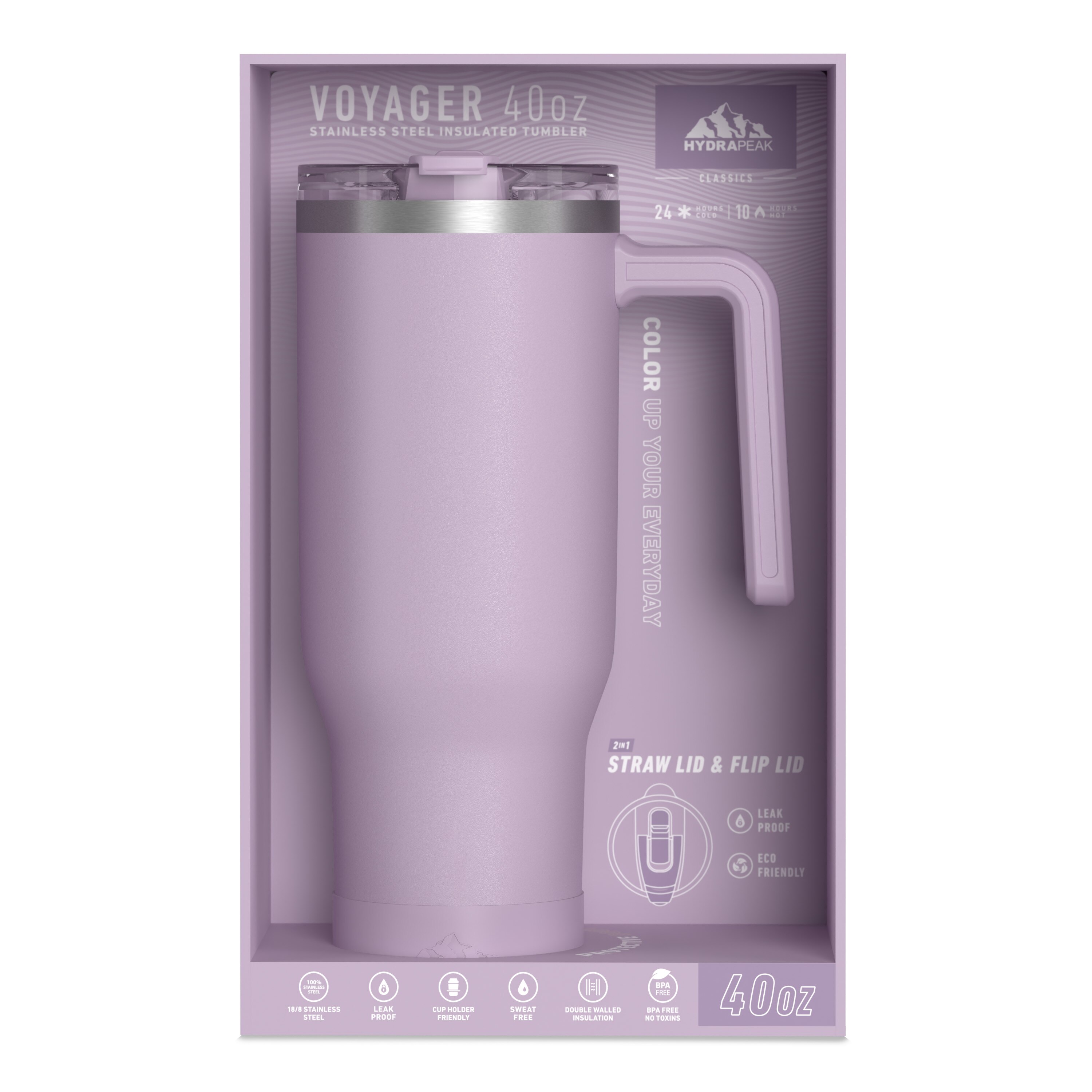 Hydrapeak Voyager 40oz Tumbler With Handle And Straw Mauve : Target