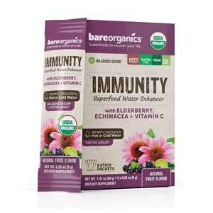 BareOrganics Immunity Blend Superfood Water Enhancer, Natural Fruit Flavor, 5 CT