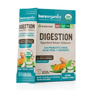 BareOrganics Digestive Health Blend Superfood Water Enhancer, Natural Tropical Flavor, 5 CT