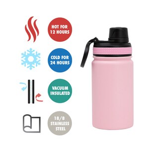 24 Hr Cold/ 12 Hr Hot Water Bottle Pink 21 Oz Double Wall Insulated Big Thermos 