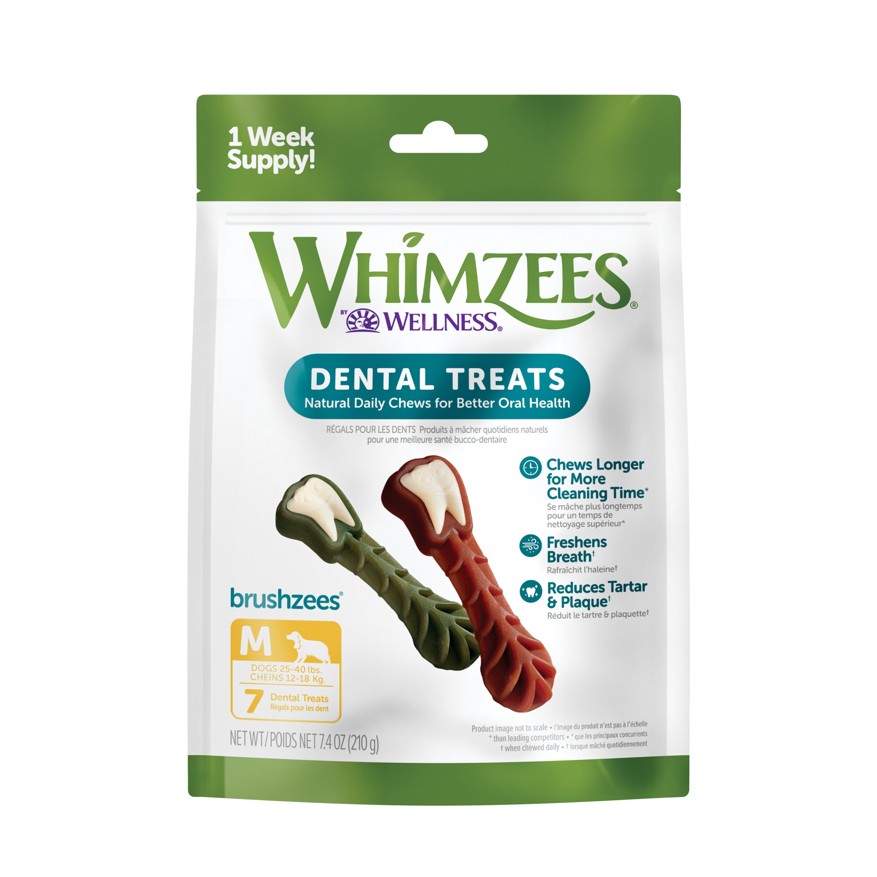 WHIMZEES by Wellness Natural Grain Free Long Lasting Dental Dog Treats, Daily Use Packs, Medium Brushzees, 7ct