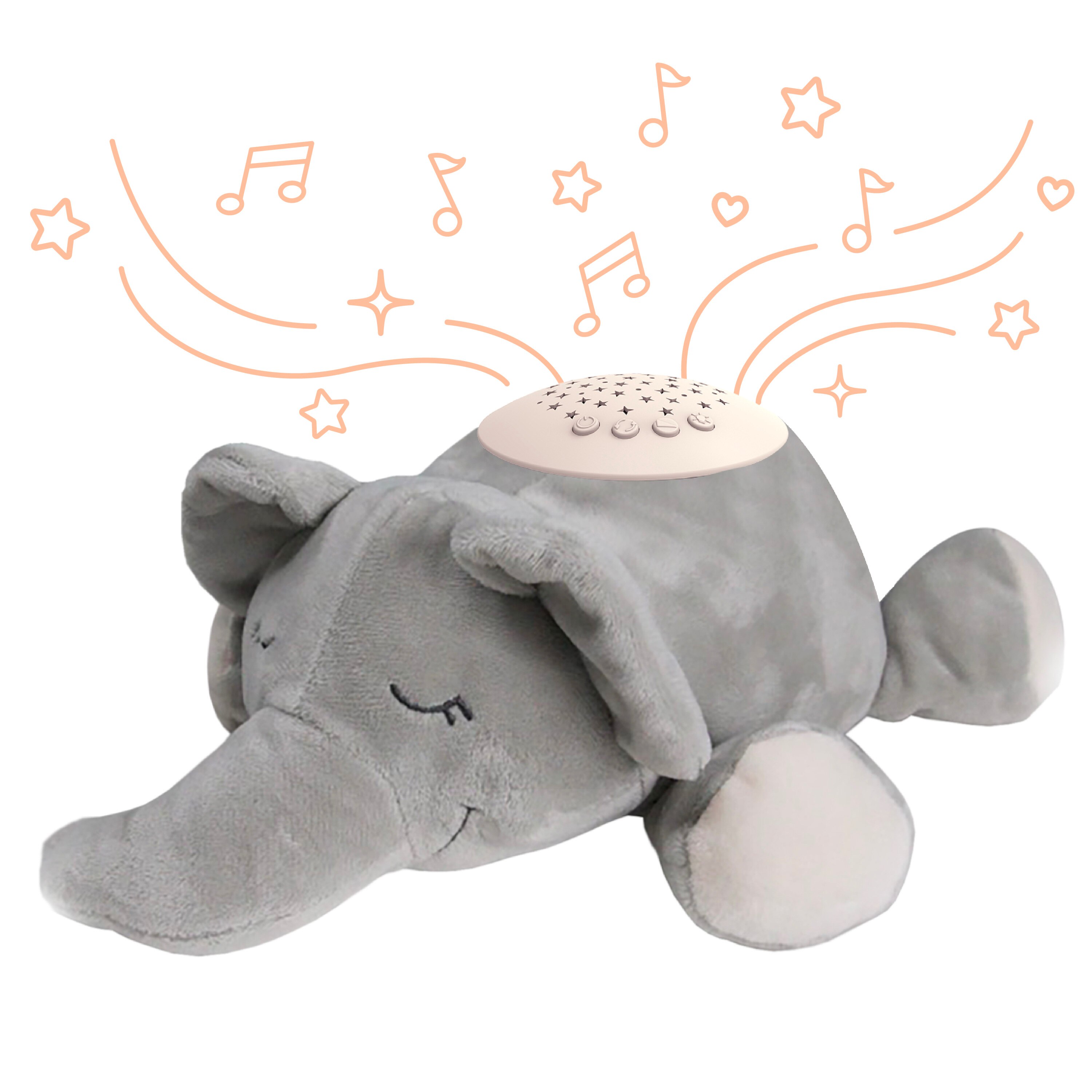  PureBaby Sound Sleepers Portable Sound Machine & Star Projector - Plush Sleep Aid for Baby and Toddlers with Soothing Night Light Display, 10 Lullabies, White Noise, and Heartbeat Sounds (Elephant) 