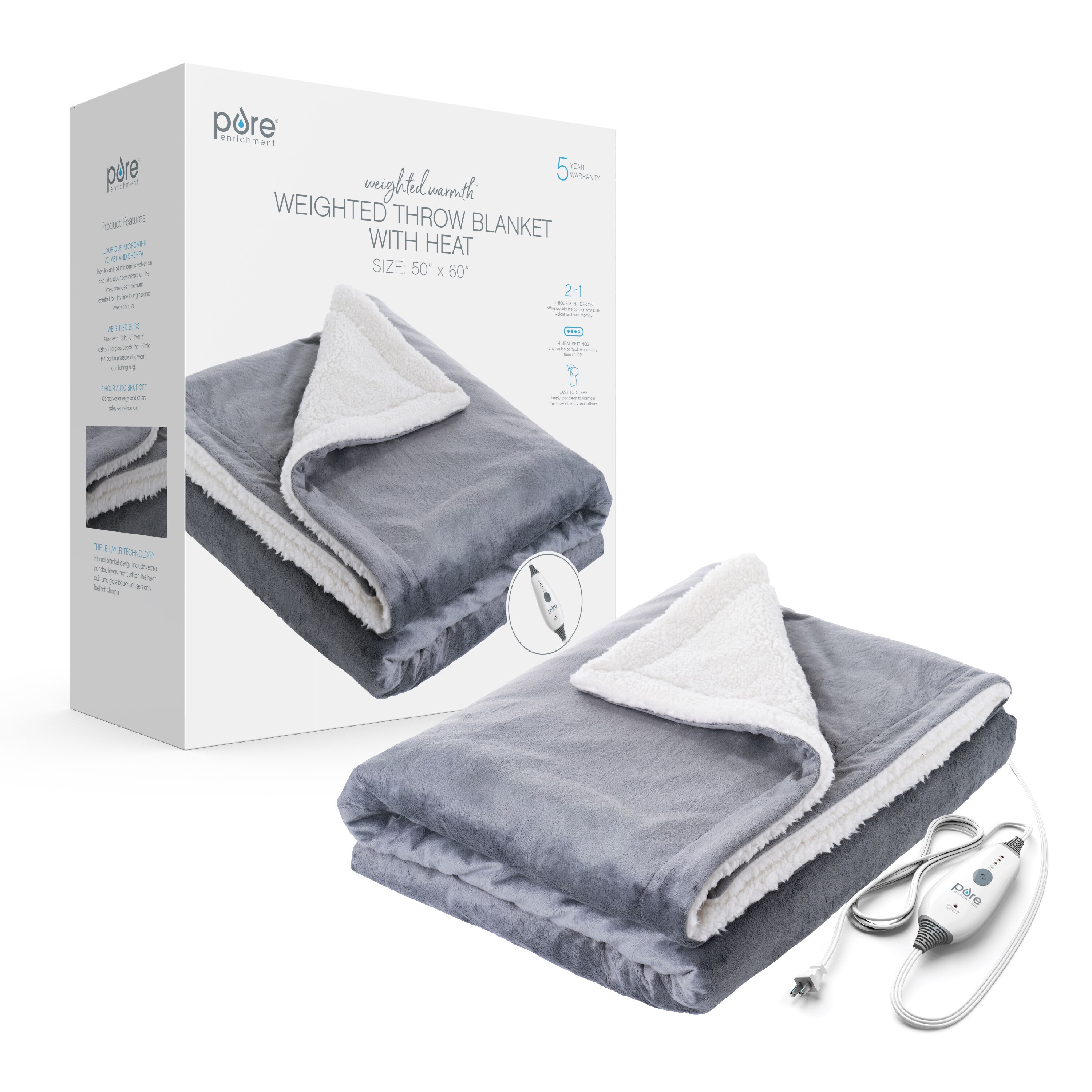 Pure Enrichment PureRelief Plush Heated Throw Blanket, Gray , CVS