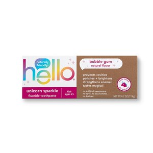 hello Kids Unicorn Sparkle Fluoride Toothpaste for ages 2+, Bubble Gum