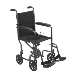 Drive Medical Lightweight Steel Transport Wheelchair, Fixed Full Arms