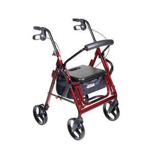 Drive Medical Duet Dual Function Transport Wheelchair Rollator Rolling Walker, Burgundy