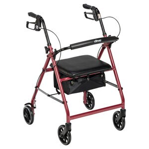 Drive Medical Walker Rollator with 6" Wheels, Fold Up Removable Back Support and Padded Seat