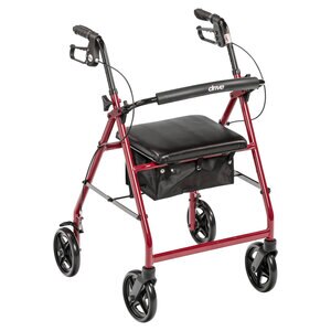 Drive Medical Aluminum Rollator With Fold Up And Removable Back Support And Padded Seat, Red , CVS