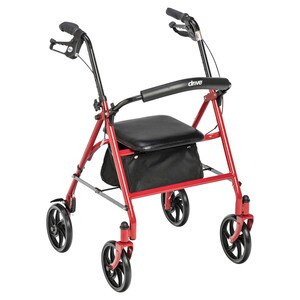 Drive Medical Four Wheel Rollator Rolling Walker With Fold Up Removable Back Support, Red , CVS