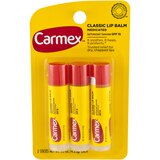 Carmex Classic Medicated Lip Balm, 3 0.15 OZ Sticks, thumbnail image 1 of 11
