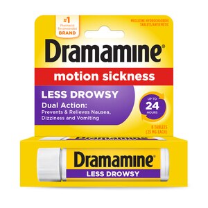 Dramamine Motion Sickness Less Drowsy, Travel Vial, 8 CT