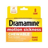 Dramamine Motion Sickness Chewable Tablets, Orange flavored, 8 CT, thumbnail image 1 of 5