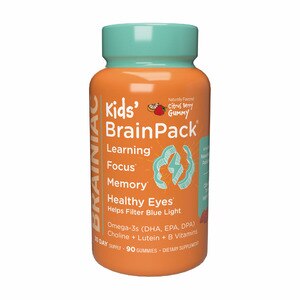 Brainiac Kids' Daily BrainPack Gummies, Supports Brain & Eye Health, 90CT