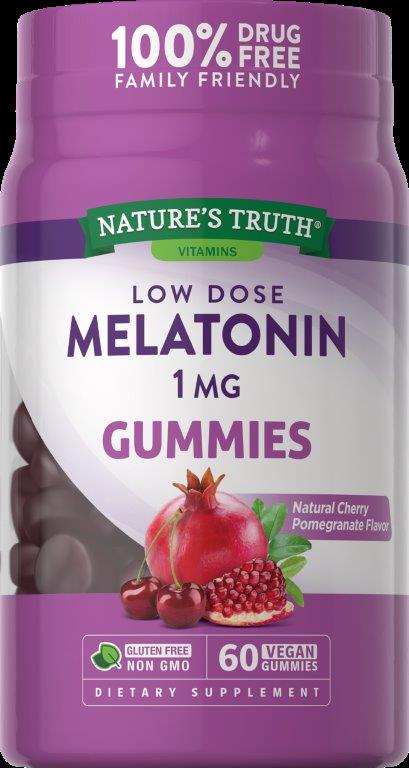 Nature's Truth Low Dose Melatonin Gummies, 1 mg, Cherry Pomegranate, 60 CT