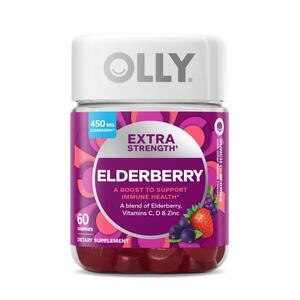 OLLY Extra Strength Elderberry Gummies, Immune Support, Berry Flavor, 60CT