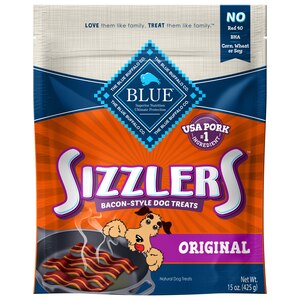  Blue Buffalo Sizzlers Natural Bacon-Style Soft-Moist Dog Treats, Original Pork 15-oz bag 