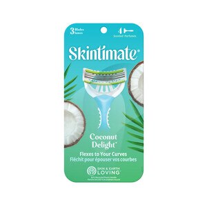 Schick Skintimate Coconut Delight 3-Blade Disposable Razors, 4 CT