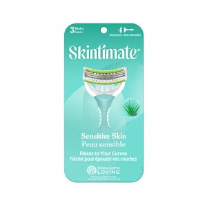 Schick Skintimate Sensitive - Rasuradoras desechables de 3 hojas, 4 u.