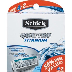 Schick Quattro Titanium - Hojas de repuesto para rasuradora, paquete económico, 6 u.