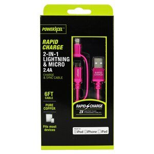 PowerXcel 6FT Lightning & Micro Cable, Magenta , CVS