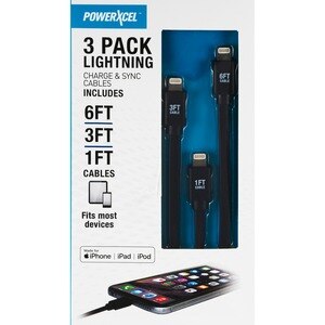 Powerxcel 3 Pack Lightning Charge & Sync Cables - 3 Ct , CVS