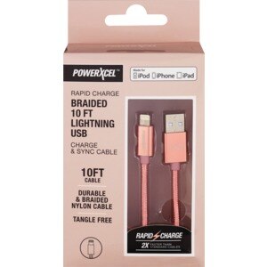  Rapid Charge Braided 10Ft Lightning USB Charge & Sync Cable, Rose Gold 