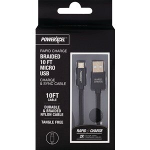 Rapid Charge Braided 10Ft Micro USB Charge & Sync Cable, Black