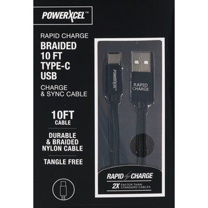 Rapid Charge Braided 10Ft Type-C USB Charge & Sync Cable