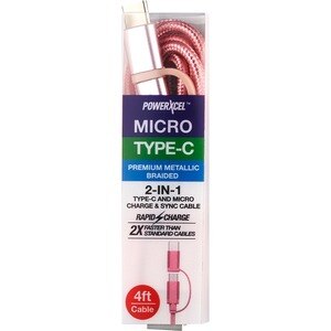 PowerXcel Type-C And Micro 2-In-1 Cable, Metallic Braided, Assorted Colors, 4 Ft , CVS