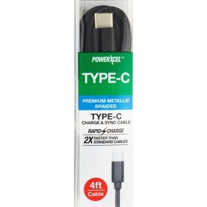 PowerXcel Type-C Charger, Metallic Braided, Assorted Colors, 4 Ft , CVS