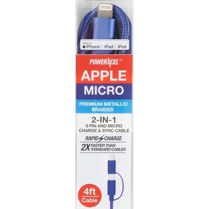 PowerXcel Apple Micro 2-In-1 Cable, Metallic Braided, Assorted Colors, 4 Ft , CVS
