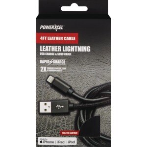 PowerXcel Lightning Leather Cable - Black Color
