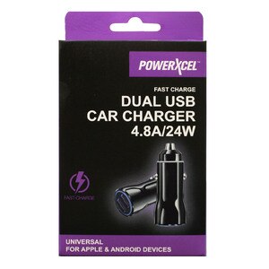 PowerXcel Dual USB Car Charger 24 Watts, Black