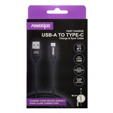 PowerXcel USB-A to Type C Ultra Durable Charge and Sync Cable, Black, thumbnail image 1 of 4