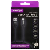 PowerXcel USB-A to Type C Ultra Durable Charge and Sync Cable, Black, thumbnail image 2 of 4