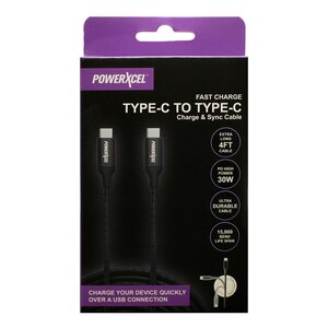 PowerXcel Type C To Lightning Ultra Durable Charge And Sync Cable, Black , CVS