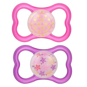 MAM Sensitive Skin Pacifier 6+ Months Best Pacifier for Breastfed Babies MAM Air Day & Night Pacifiers Glow in The Dark Pacifier 3 Pack Baby Girl Pacifiers Pink 