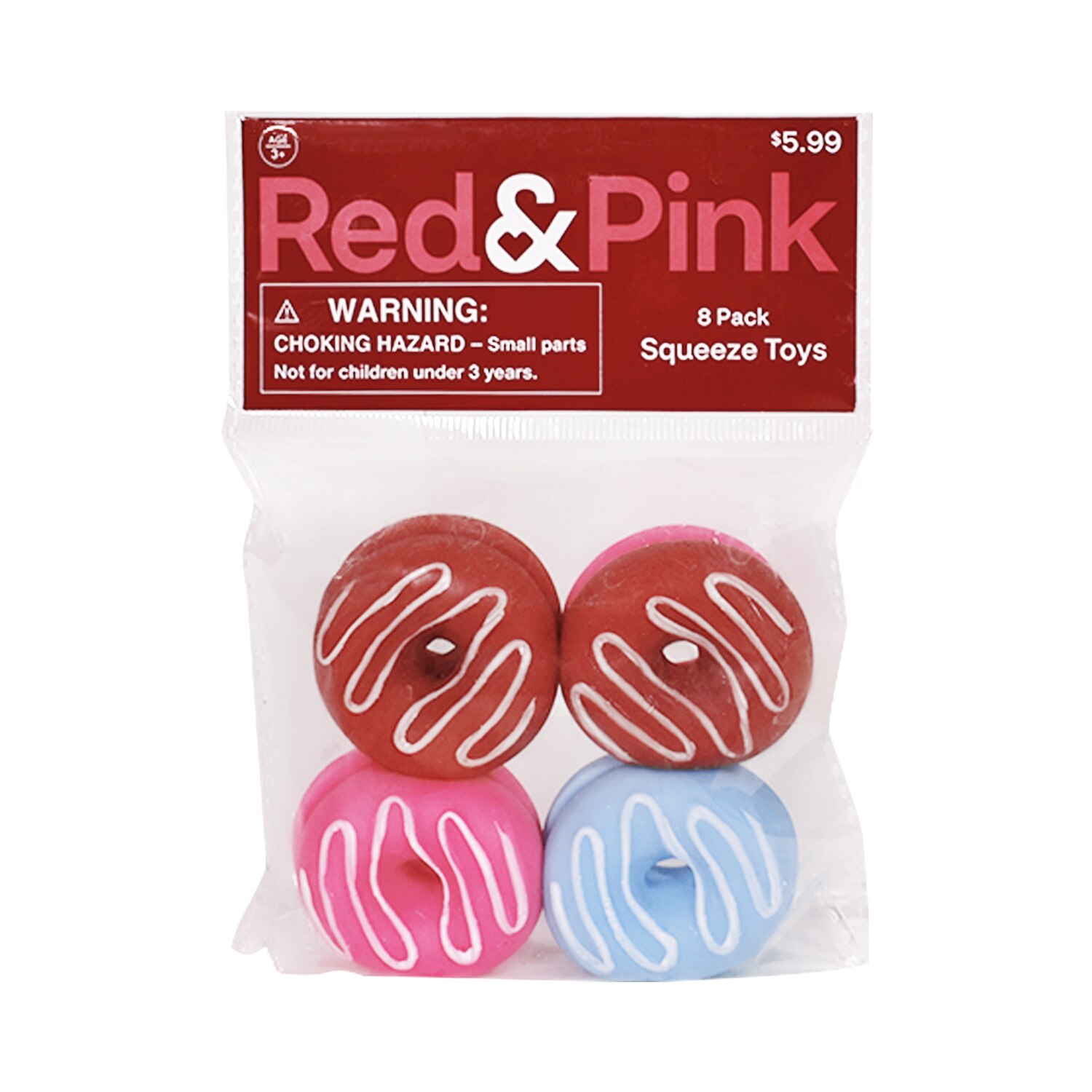 Red & Pink Donut Squeeze Toys, 8pk , CVS
