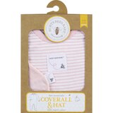 Burt's Bees Striped Coverall & Solid Hat, Blossom Pink, 3-6 Months, thumbnail image 1 of 1