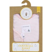Burt's Bees Striped Coverall & Solid Hat, Blossom Pink, 3-6 Months