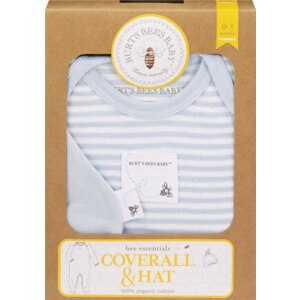 Burt's Bees Striped Coveral & Solid Hat, Sky Stripes