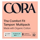 Cora The Comfort Fit Organic Cotton Tampons, Light and Regular Variety Pack, 32 CT, thumbnail image 1 of 2