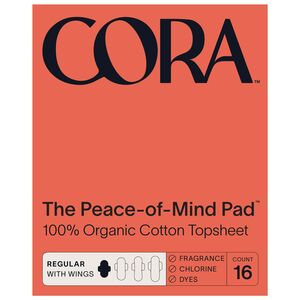 CORA The Peace-of-Mind Pad with Organic Cotton Topsheet, Regular Absorbency, 16 CT